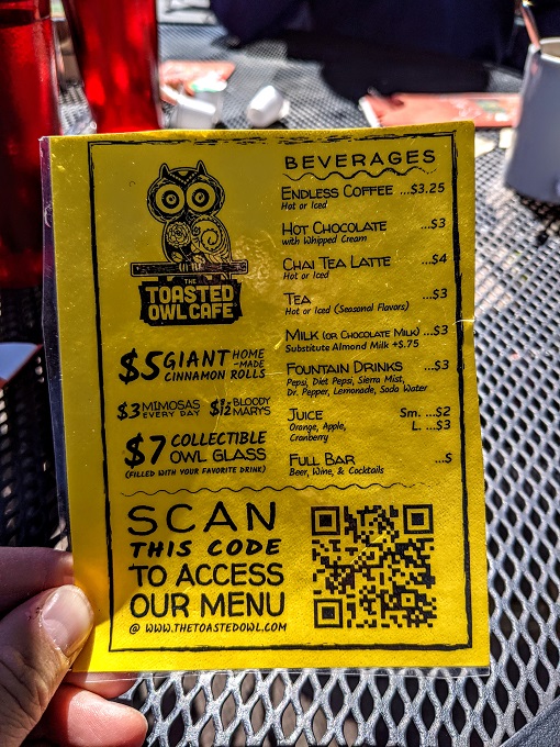 The Toasted Owl Cafe, Flagstaff AZ - Beverage menu