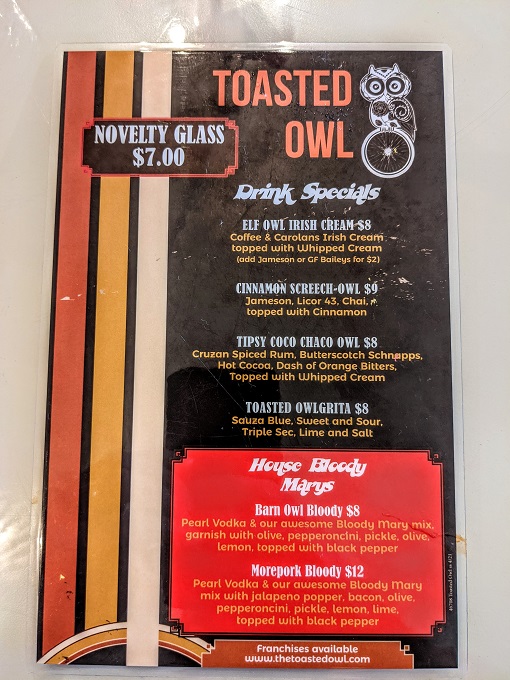 The Toasted Owl Cafe menu - drink specials 1