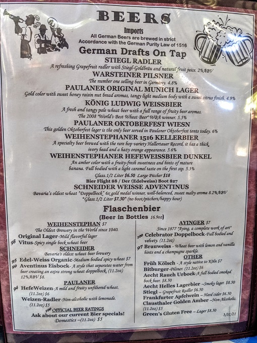 Edelweiss Restaurant - Beer menu 1