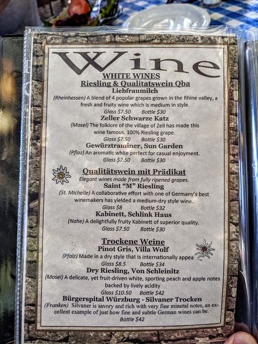 Edelweiss Restaurant - Wine menu 2