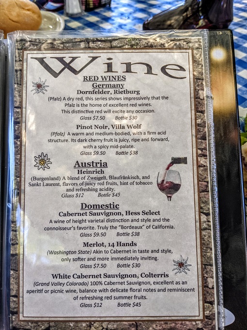 Edelweiss Restaurant - Wine menu 3