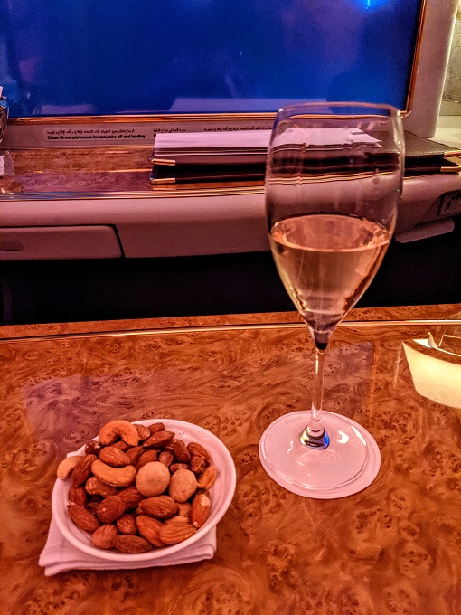 Emirates First Class - Warm nuts & 2008 Dom Perignon champagne