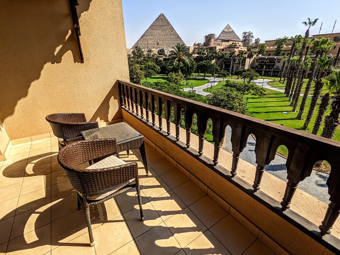Marriott Mena House, Cairo, Egypt - Balcony view of the Pyramids of Giza
