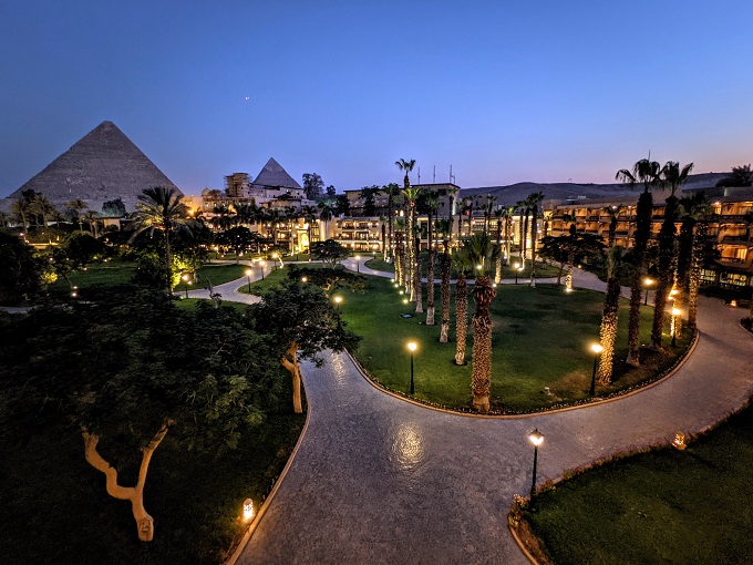 Marriott Mena House, Cairo, Egypt - View of the pyramids at night