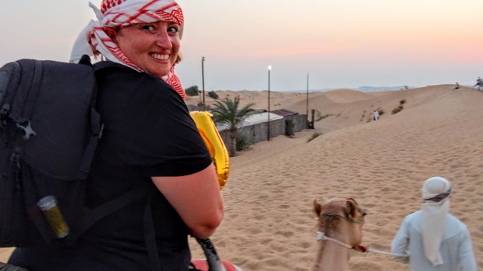 OceanAir Travels Desert Safari - Shae's first camel ride