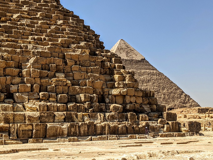 Pyramid of Khafre peeking out from behind the Pyramid of Khufu