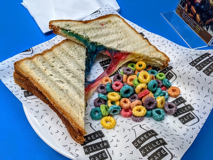 Rainbow grilled cheese sandwich from the Cereal Killer Cafe in Dubai
