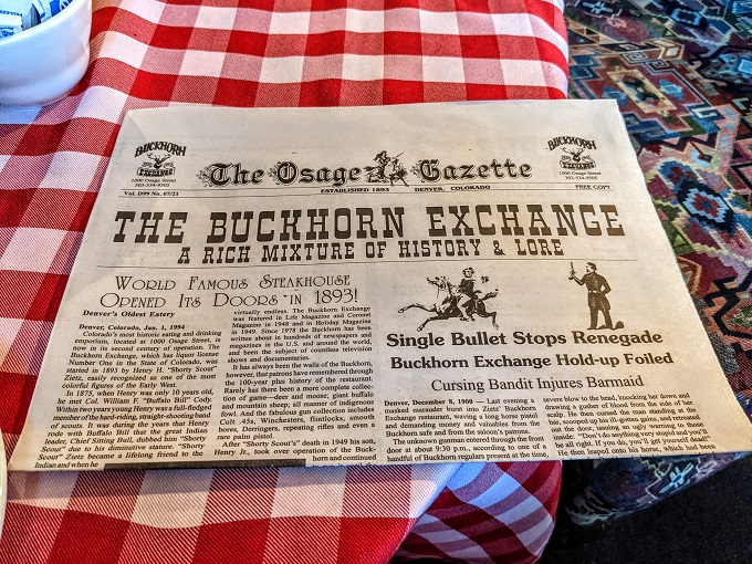 Buckhorn Exchange newspaper menu
