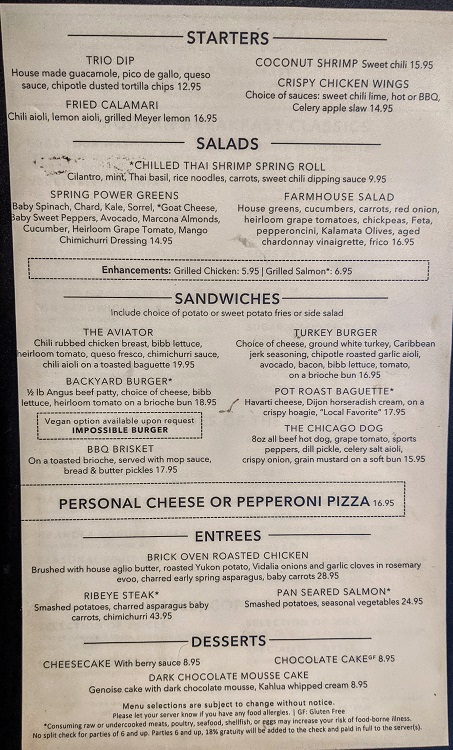 Hilton Chicago O'Hare Airport - Andiamo restaurant menu