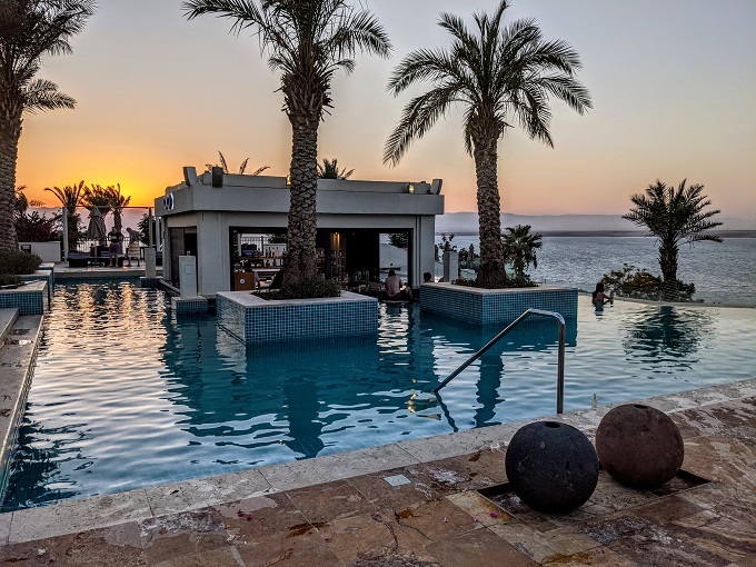 Hilton Dead Sea Resort & Spa, Jordan - Infinity pool bar at sunset