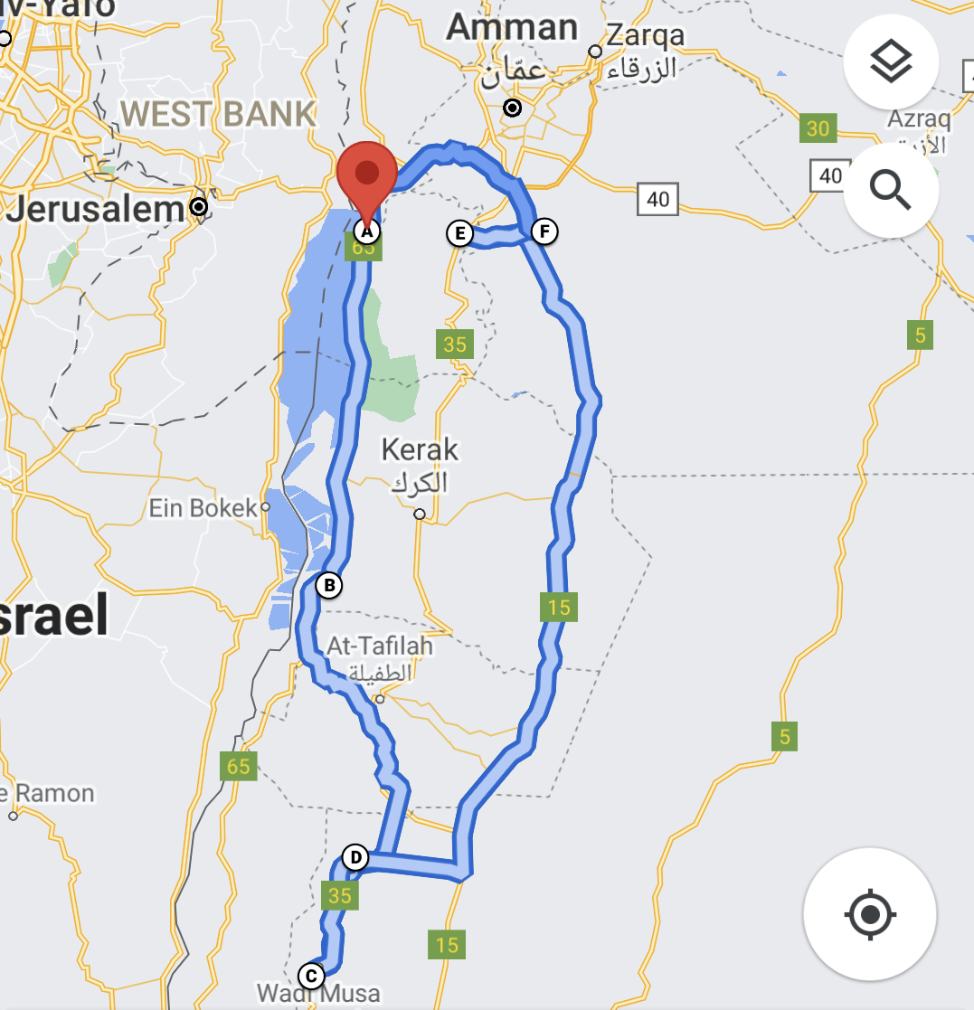 Our route around Jordan
