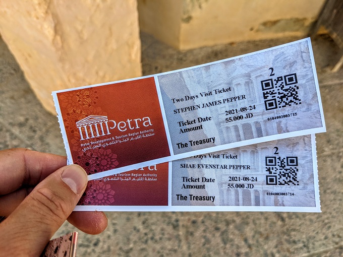 Our two day tickets to Petra