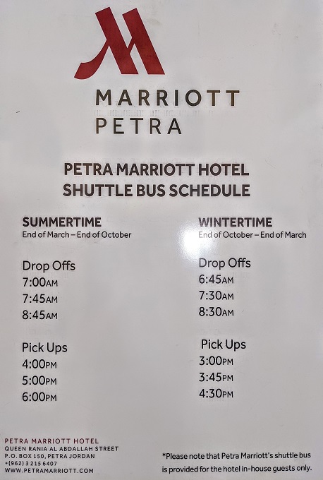 Petra Marriott, Jordan - Shuttle bus information