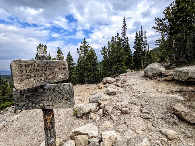 Rocky Mountain National Park - Glacier Gorge trail marker to Mills Lake