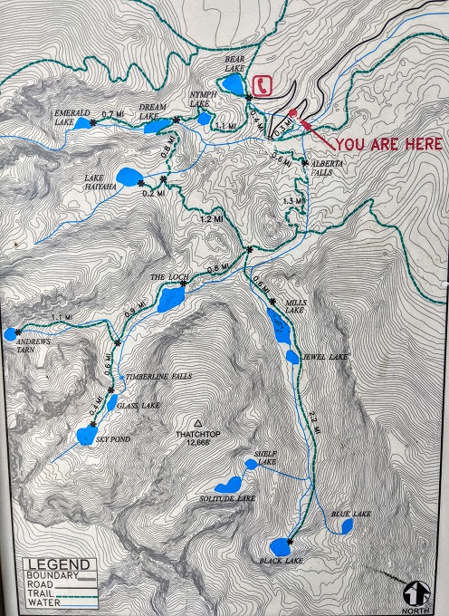 Rocky Mountain National Park - Glacier Gorge trailhead map