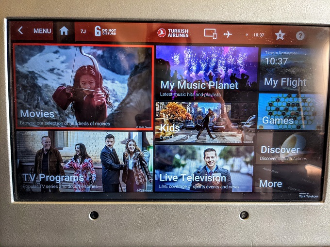 Turkish Airlines Business Class IST-ORD - In flight entertainment - Main screen