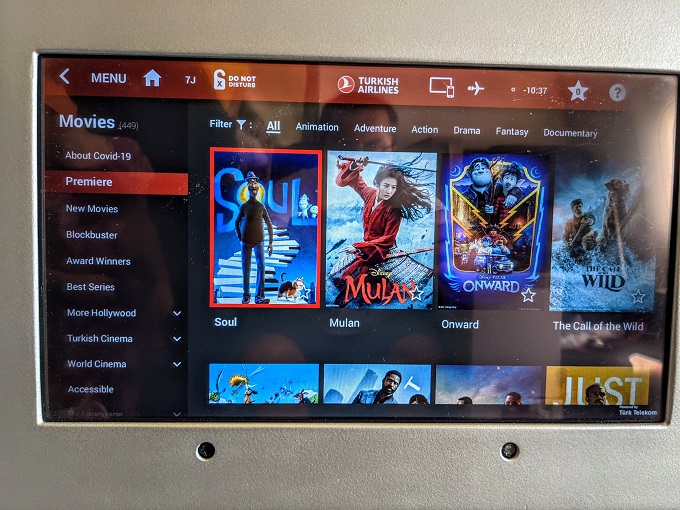 Turkish Airlines Business Class IST-ORD - In flight entertainment - Movies