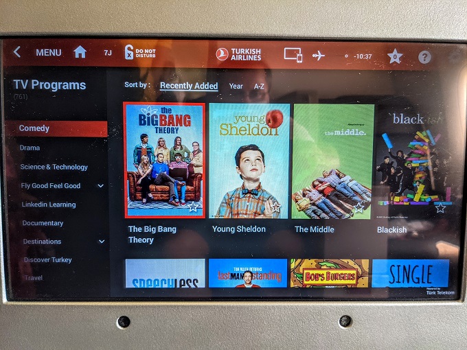 Turkish Airlines Business Class IST-ORD - In flight entertainment - TV shows