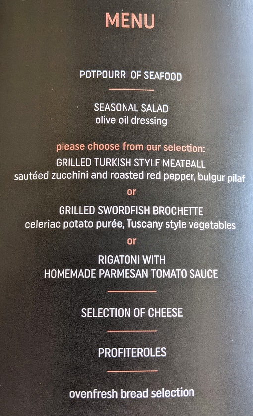 Turkish Airlines Business Class IST-ORD - Menu 1