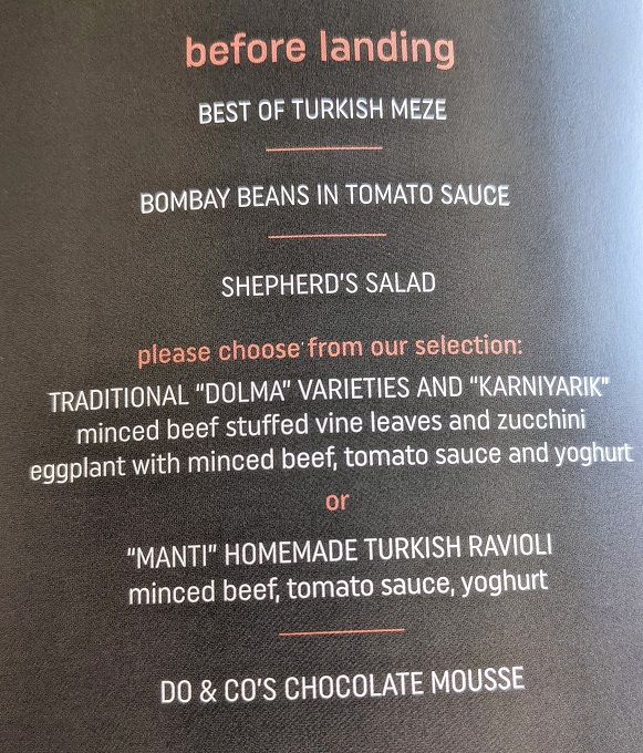 Turkish Airlines Business Class IST-ORD - Menu 2