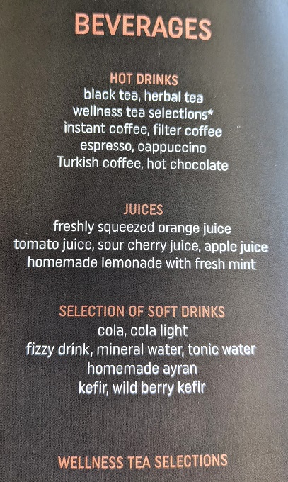 Turkish Airlines Business Class IST-ORD - Menu 3