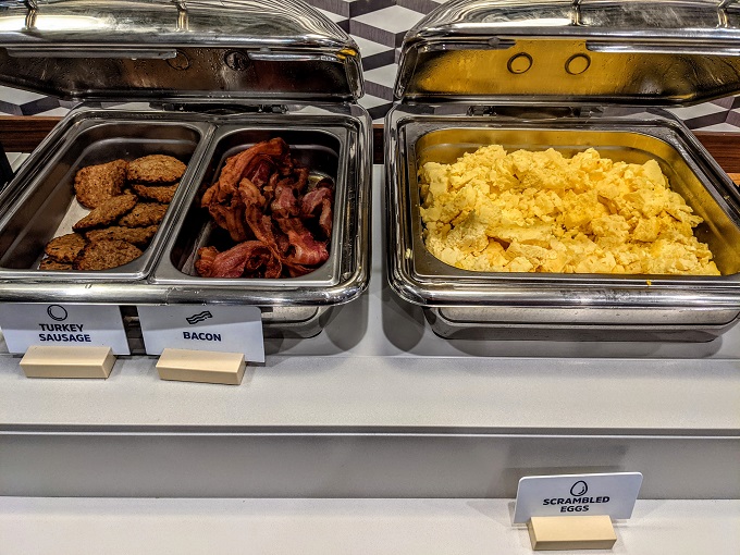 Holiday Inn Express Bend, OR breakfast - Turkey sausage, bacon & scrambled eggs