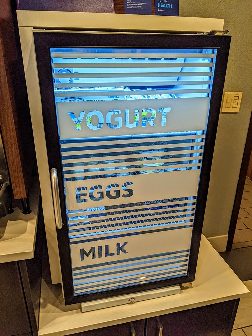 Holiday Inn Express Bend, OR breakfast - Yogurt, milk & hard boiled eggs