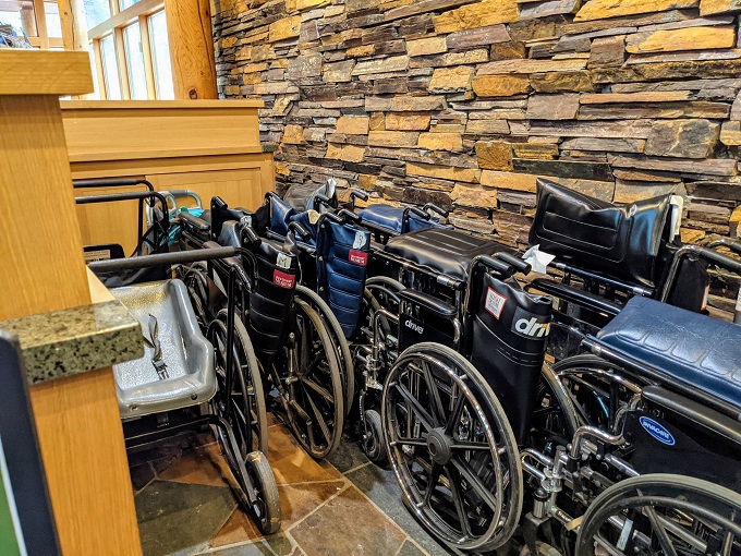 Lots of wheelchairs for visitors to use