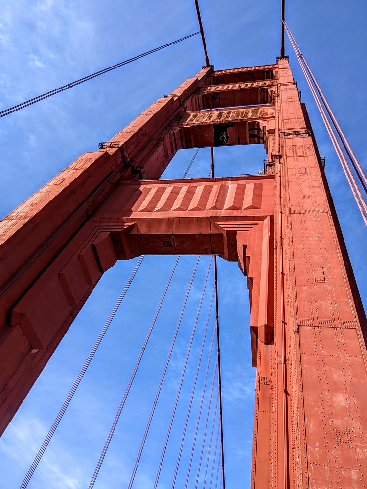 Looking up at one of the Golden Gate Bridge towers