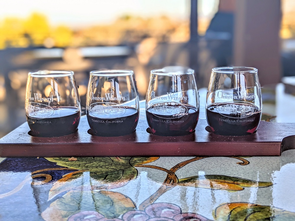 Red wine flight at Churon Winery in Temecula, CA