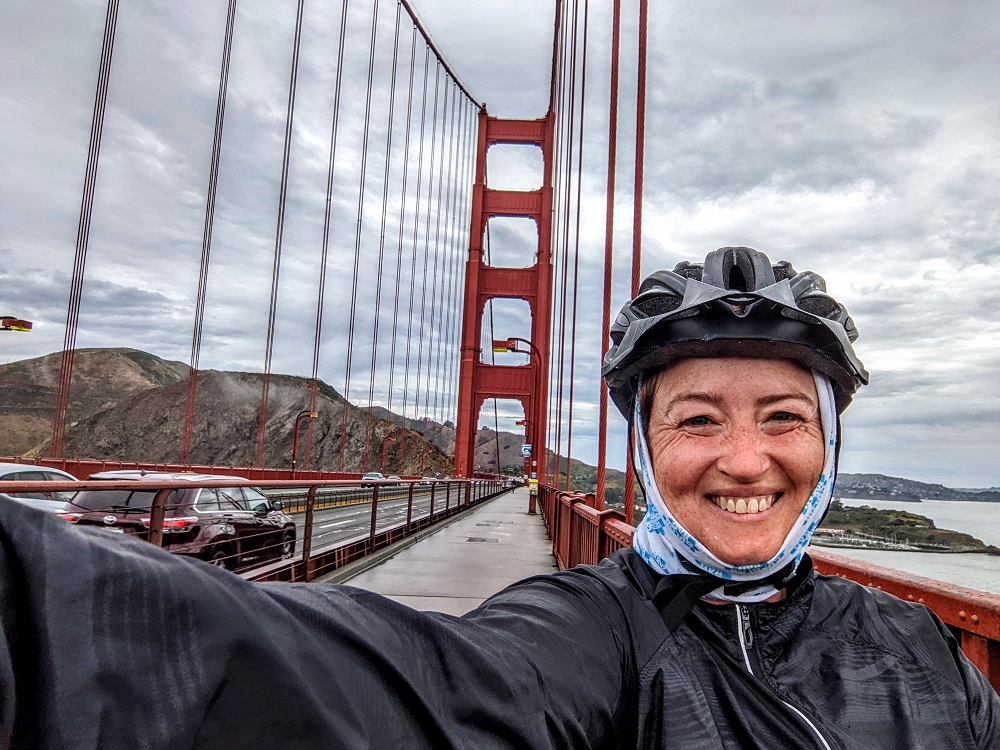 Shae biking across the Golden Gate Bridge