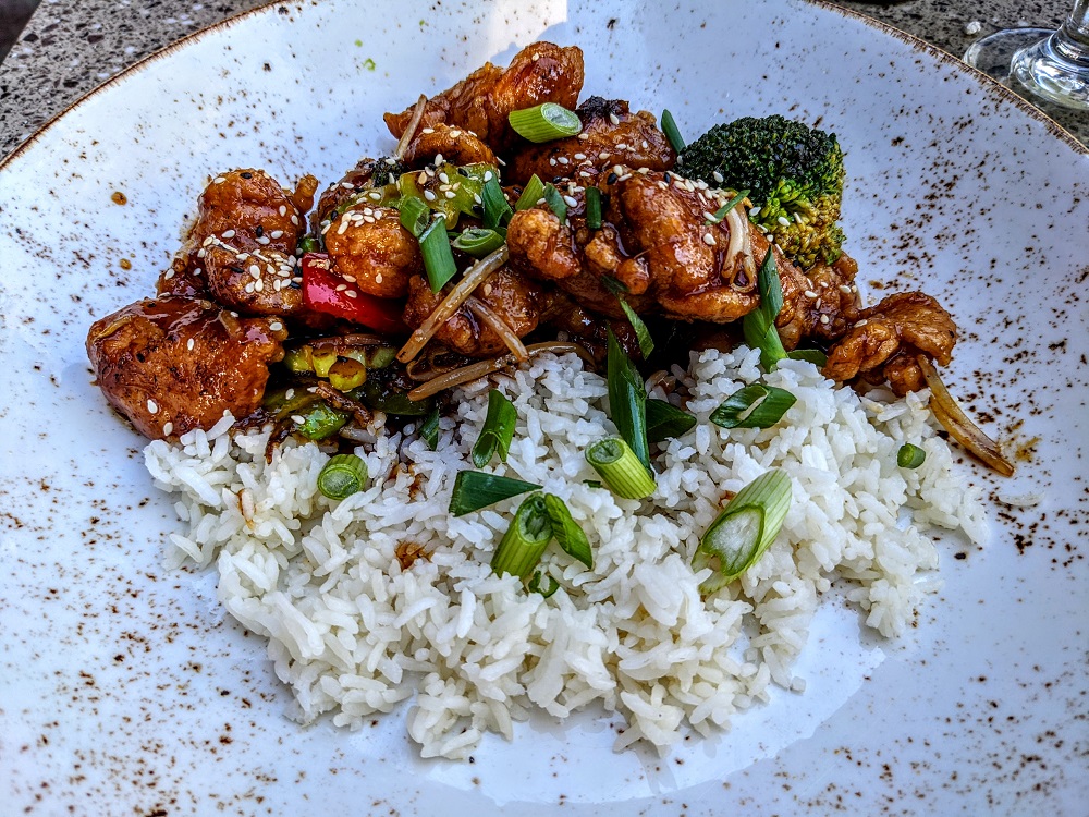 Teriyaki chicken bowl at Lazy Dog Restaurant