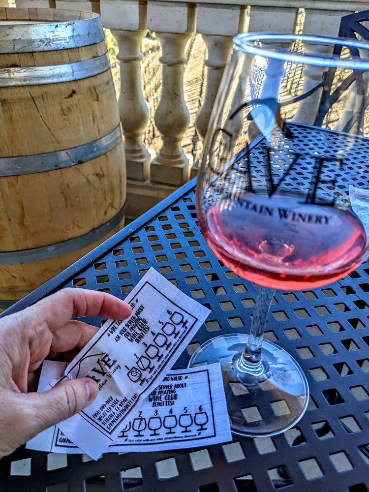Wine tasting slip at Oak Mountain Winery