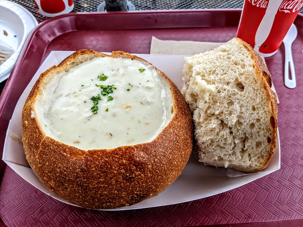 Clam chowder bread bowl from Boudin in San Francisco
