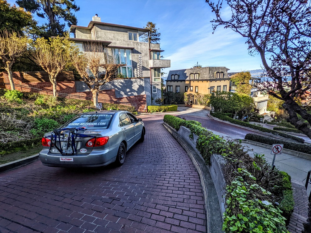 Driving our car down Lombard St