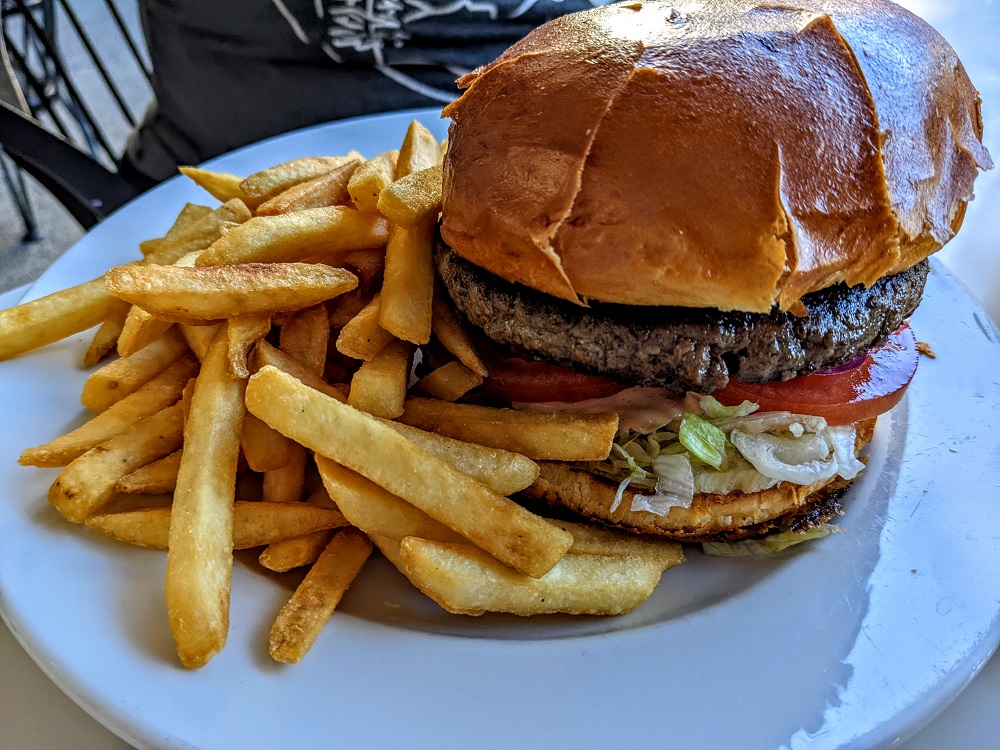 Shae's burger & fries from CHOMP in Solvang, CA