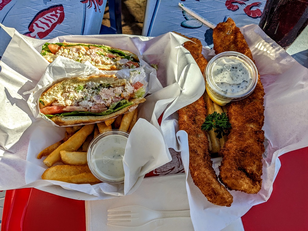 Shrimp sandwich and fish & chips from Chowders on Pier 39 in San Francisco