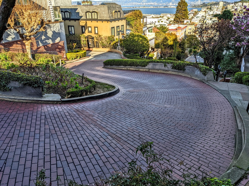 Two of the hairpin turns on Lombard St in San Francisco