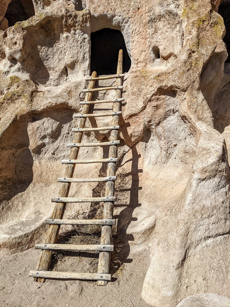 Ladder leading up to one of the cliff dwellings at Bandelier National Monument