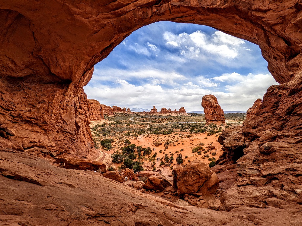 Looking out through one of the arches of Double Arch