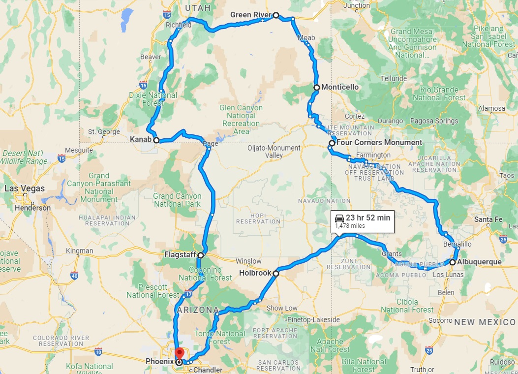Our road trip route with my parents