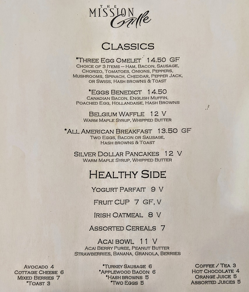 Tempe Mission Palms - The Mission Grille breakfast menu