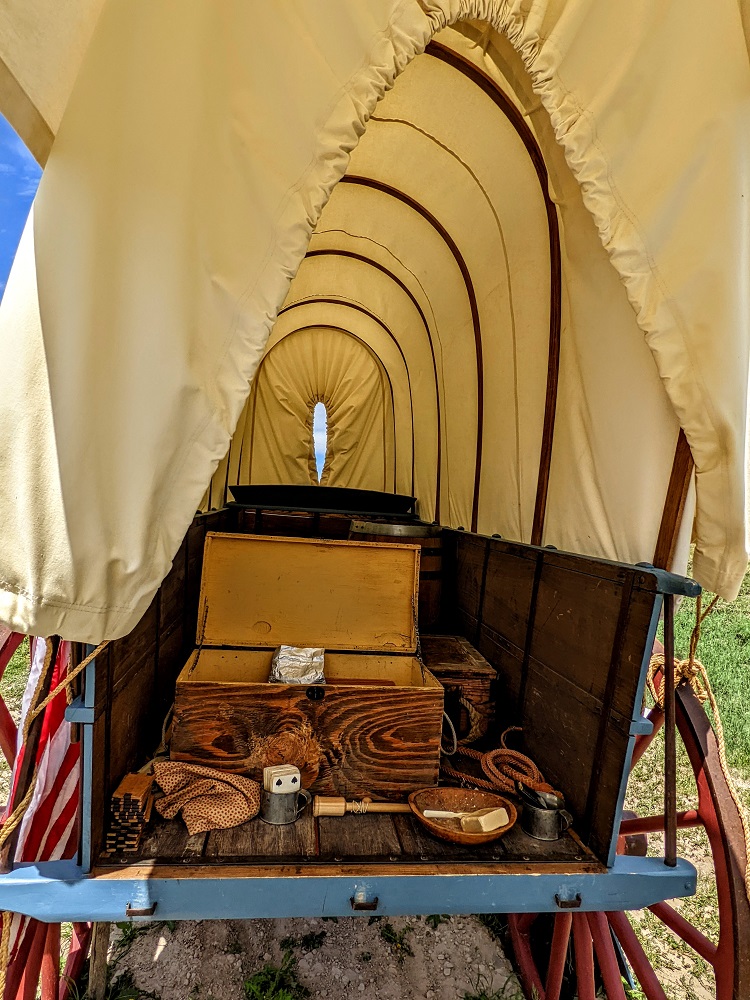 Inside a replica wagon