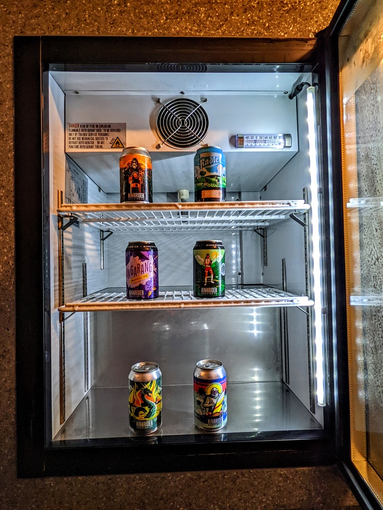 Kinkaider Brewing Co Bed & Beer - Inside the shower beer fridge