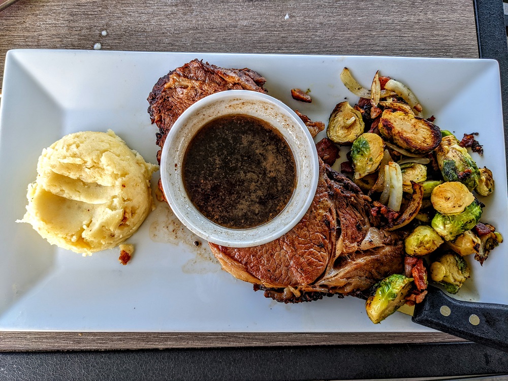Kinkaider Brewing Co - Prime rib with mashed potatoes & Brussels sprouts