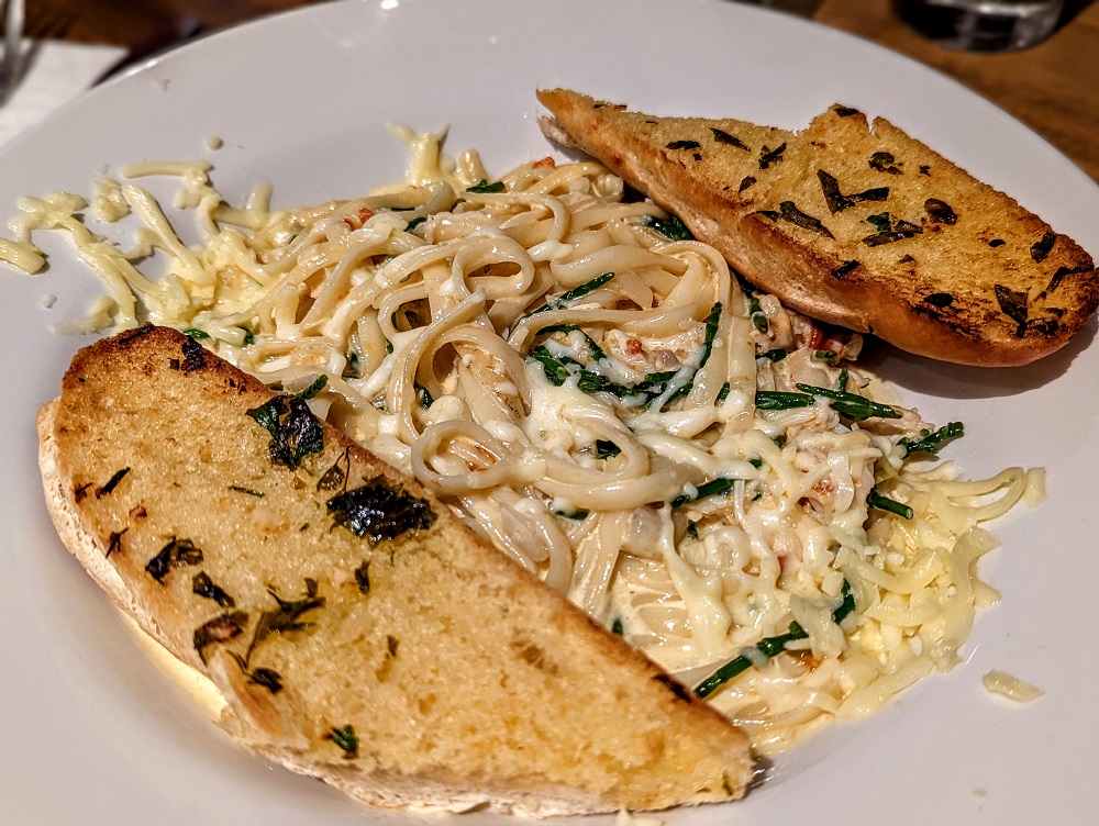 Salcombe hand-picked crab linguine at the Globe Inn in Frogmore