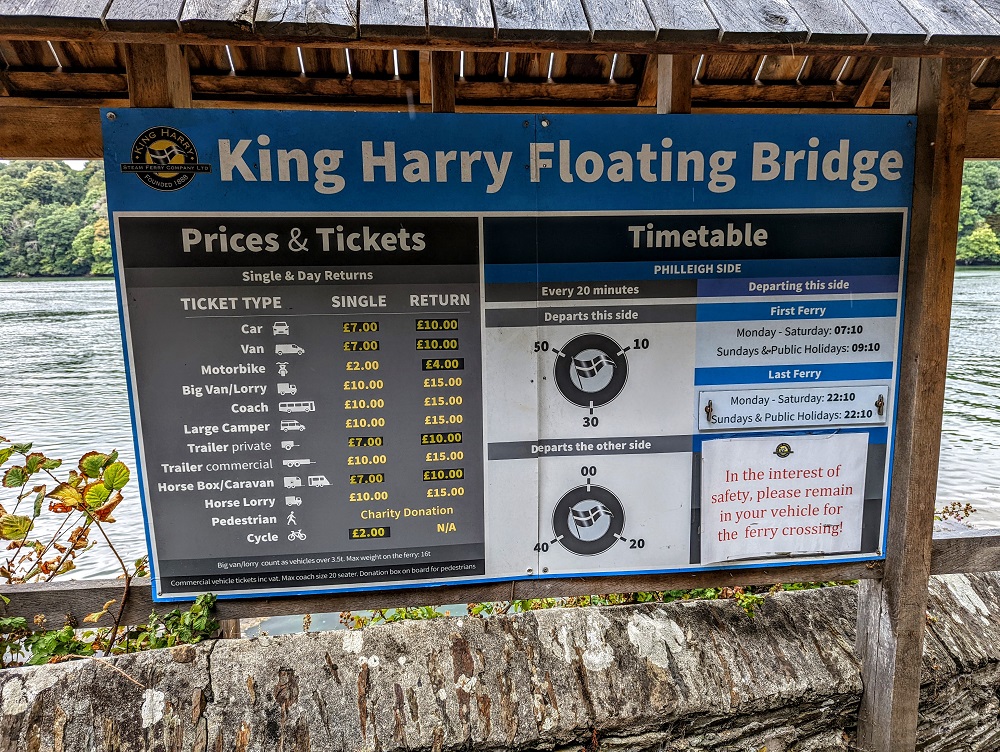 King Harry Ferry pricing & timetable