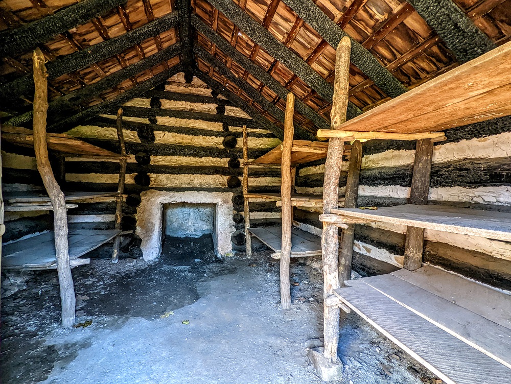 Inside one of the log huts at Valley Forge