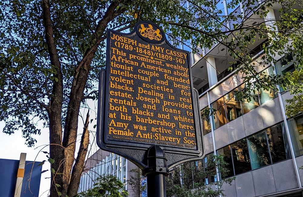 Joseph & Amy Cassey historic marker in Philadelphia