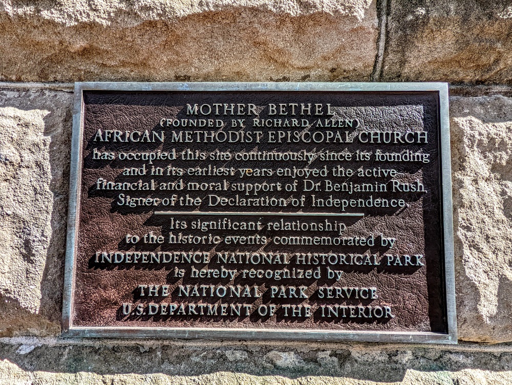 Mother Bethel AME Church plaque